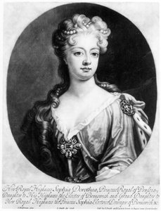 Sophia Dorothea, Königin von Preußen, graviert von John Smith, 1706 von Johann Leonhard Hirschmann