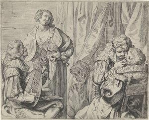 Junge Liebespaare und ein Narr in einem Interieur von Johann Liss