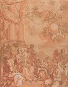 Die Jungfrau und das Kind mit Heiligen und Engeln und Gottvater im Himmel, Mitte des 18. Jahrhunderts von Johann Lorenz Haid