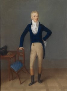 Bildnis eines blonden Herrn in ganzer Figur in Reitkostüm, auf eine Sessellehne gestützt von Johann Lorenz Kreul