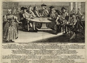 Gespräch zwischen 7 am Krieg beteiligten Nationen in einem Café, 1757 von Johann Lorenz Rugendas the Elder