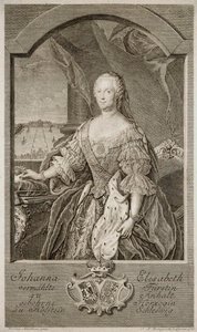 Porträt von Johanna-Elizabeth, Kurfürstin von Anhalt-Zerbst 1712-1760, Mutter von Katharina II., 1756 von Johann Martin Bernigeroth