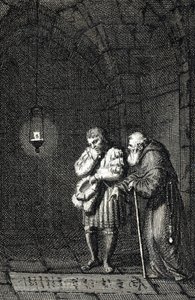 Kaiser Karl IV. am Grab von Widukind von Sachsen in Enger, Deutschland 1377 (Gravur von Johann Michael Mettenleiter)