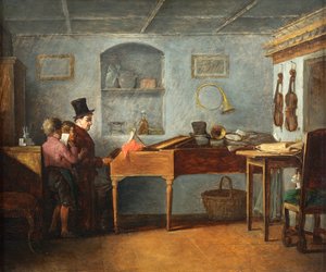 Der Schulmeister mit den Jungen, die am Klavier falsch singen von Johann Michael Neder