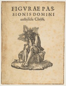 Der Mann der Schmerzen sitzend, Titelseite der Kleinen Passion von Johann Mommard