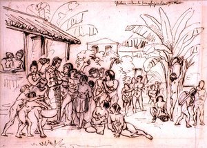 Indianer besuchen ein Anwesen, Brasilien, ca. 1825 von Johann Moritz Rugendas