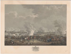 Schlacht bei Waterloo, 1815 (Twaalf platen van de aankomst en inhuldiging van Willem I in Brussel en de slagen bij Quatre-Bras en Waterloo in 1815) von Johann Nepomuk Gibèle