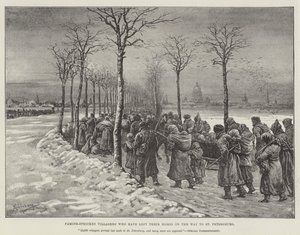Von Hungersnot betroffene Dorfbewohner, die ihre Häuser auf dem Weg nach St. Petersburg verlassen haben von Johann Nepomuk Schonberg