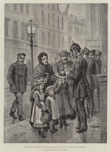 Die Cholera in Hamburg, Waisen registrieren ihre Namen vor der Polizeistation von Johann Nepomuk Schonberg