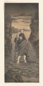 Heiliger Christophorus überquert mit dem Christuskind auf den Schultern einen Fluss (Werke aus der Sammlung der Brüder Boisserée, Galerie der Brüder Boisserée)