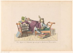 Lehrer von Krähwinkel liegend auf einem Sofa mit Büchern von Johann Nussbiegel (possibly)