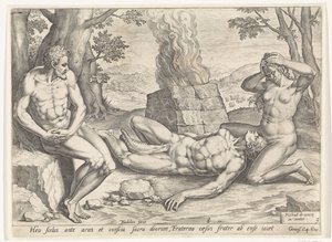 Eva trauert um den Tod Abels Geschichte von Kain und Abel (Serientitel) von Johann Sadeler (I)