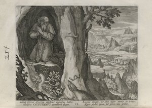Caluppanus, Tafel 14 von 30 aus der Serie Sylvae Sacrae (Eremiten in Landschaften) von Johann Sadeler I