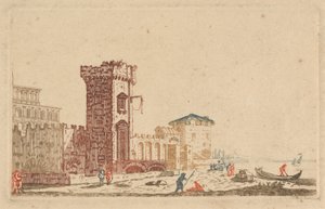 [Eine von] Sechs farbigen Gravuren von Burgen, Ruinen und Meereslandschaften von Johann Teyler