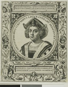 Christoph Kolumbus, Frontispiz aus Band 5 von Theodor de Brys Amerika von Johann Theodor de Bry