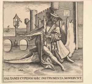Der reiche Mann spielt Geige auf einem Kieferknochen von Johann Theodor de Bry