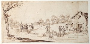 Ländliche Szene (Feder & Tinte auf Papier) von Johann Wilhelm Baur