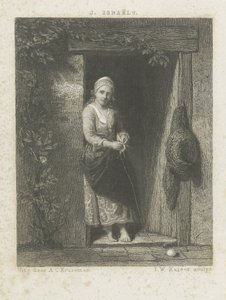 Junge Frau mit Strickarbeit von Johann Wilhelm Kaiser (I)