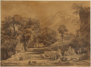 Die erste Predigt im Stamm Seth vor Hirten im Gebirge (1. Mose 4, 26) von Johann Wilhelm Schirmer
