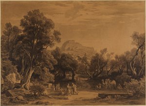 Elieser und Rebekka am Brunnen (1. Mose 24, 17-18) von Johann Wilhelm Schirmer