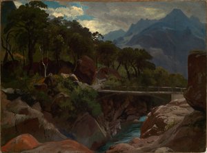Schweizer Gebirgsfluss mit Steg von Johann Wilhelm Schirmer