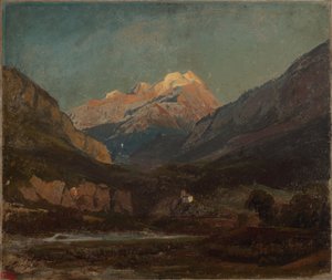Schweizer Gebirgslandschaft mit Kapelle und fernem Schneegipfel von Johann Wilhelm Schirmer