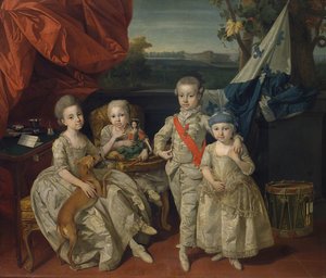 Prinz Ludwig von Parma (1773-1803) mit seinen drei ältesten Geschwistern Karoline (1770-1804), Marie Antonie (1774-1841) und Charlotte (1777-1813) von Johann Zoffany