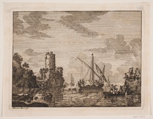 Schiffe auf einem Fluss. Links ein Turm von Johanna Fosie