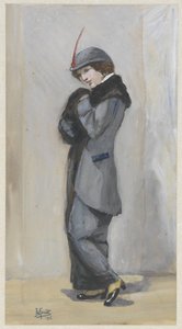Stehende Dame im langen Mantel mit Pelz von Johannes Abraham Mondt