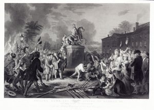 Sturz der Statue von George III durch die Sons of Freedom am Bowling Green, New York City, Juli 1776, veröffentlicht 1875