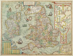 Karte von England und Irland, gezeichnet 1606 (kolorierter Kupferstich) von Johannes Baptista Vrints