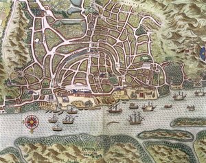 Karte der Stadt und des portugiesischen Hafens von Goa, Indien (Detail)