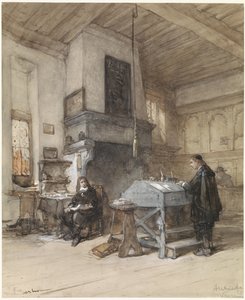 Archiv in Veere mit Figuren in Kostümen des 17. Jahrhunderts von Johannes Bosboom