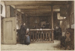 Zahltag: Das Schiffszimmer im Gerichtshaus von Nieuw-Loosdrecht, ausgestattet mit Figuren aus dem 17. Jahrhundert von Johannes Bosboom