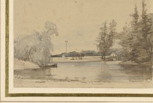 Blick über den Teich des Hauses zu Leede (?)