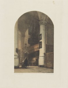 Kircheninterieur mit zwei Figuren und Orgel von Johannes Bosboom
