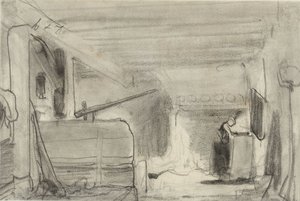 Frau in der Küche eines Bauernhofs von Johannes Bosboom