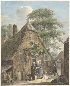 Familie vor einem Bauernhaus von Johannes Christiaan Janson