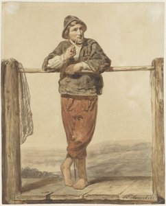 Pfeiferauchender, stehender Mann von vorne