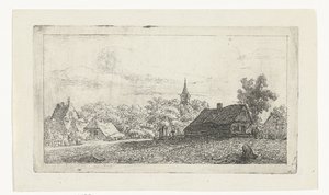Dorfansicht mit Kirchturm zwischen Bäumen von Johannes Franciscus Christ