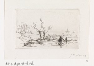 Schlittschuhläufer bei Kopfweiden von Johannes Franciscus Hoppenbrouwers