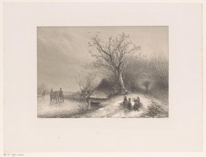 Winteransicht mit Pferdeschlitten auf dem Eis von Johannes Franciscus Hoppenbrouwers