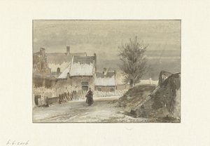 Winteransicht mit Frau auf dem Eis stehend