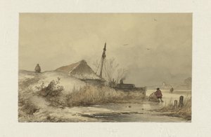 Winterlandschaft mit Bauernhof an einem Graben von Johannes Franciscus Hoppenbrouwers