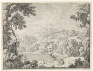 Actaeon wird von der badenden Diana in einen Hirsch verwandelt (Landschaften nach Gaspar Poussin) von Johannes Glauber