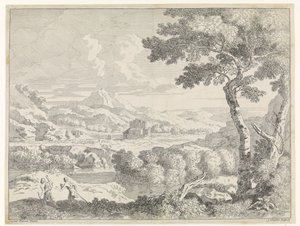 Hügelige Landschaft mit Hirten von Johannes Glauber