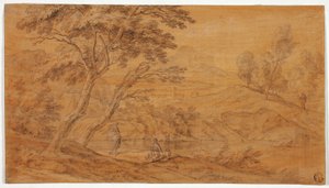 Landschaft mit Figuren an einem Bach von Johannes Glauber