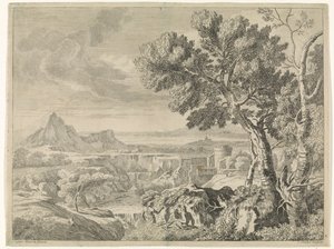 Landschaft mit Schlucht und Wasserfall von Johannes Glauber