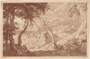 Berglandschaft mit zwei ruhenden Männern von Johannes Glauber