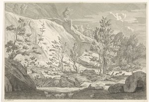 Schlucht mit einer Schafherde von Johannes Glauber